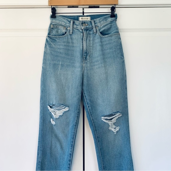 Madewell The Mom Jean High Rise Straight Leg 90s Distressed Light Wash Size 24 - Picture 2 of 11